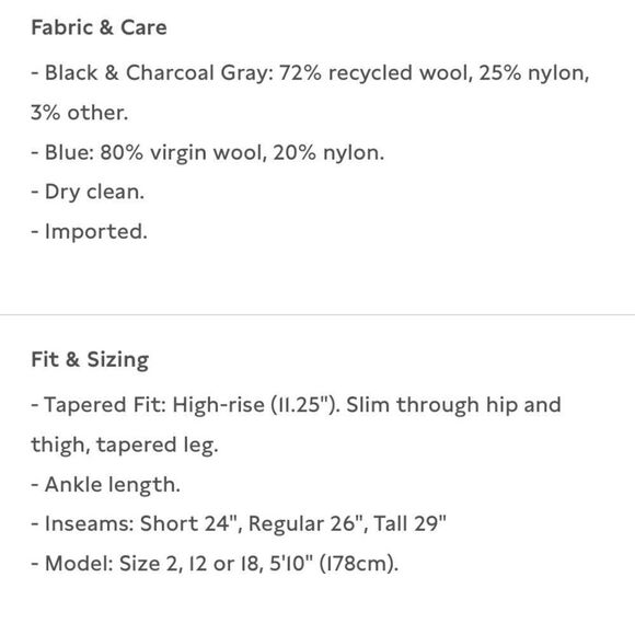 BANANA REPUBLIC Tapered Italian Wool-Blend Pant, Black, Size 10 Long - Picture 14 of 16